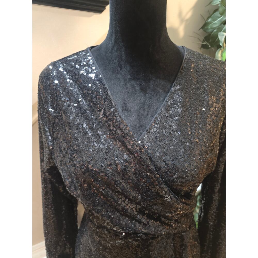Fiestar Sequin Dress Women's Size Large Black Long Sleeves Party Cocktail - Picture 3 of 12